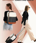 Women demonstrating Roller Backpack For Women 2 In 1 Convertible Suitcase And Carry On Bag, Wheeled Travel Backpack, beige
