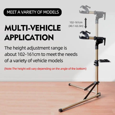 Adjustable Height Bike Repair Stand With Foldable Design For Home And Shop, 360 Degree Rotating Clamp, display of height range