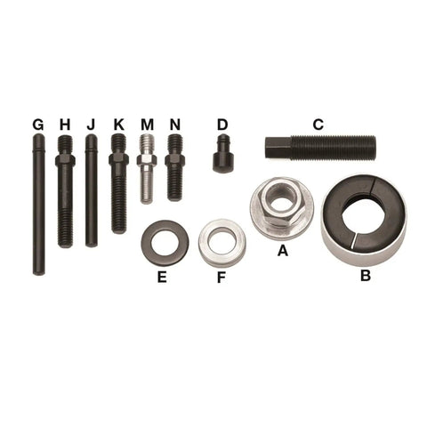 Pulley Puller And Installer Set For Alternator And Power Steering Belts Pro Grade Tool Kit with bolts and washers laid out