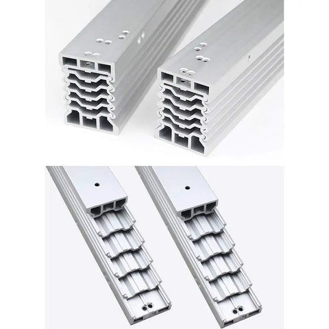 Concealed Folding Table Guide Rail Hinge Aluminum Telescopic Cabinet Table Slide for square or round tables, close-up view.