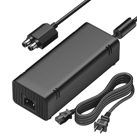 Xbox 360 Slim Power Supply Replacement With Dope Quiet Cooling Fan AC Adapter For Xbox 360 Slim Console Non OEM Replacement Boosted Cooling And Smooth Performance Easy Plug And Play black power brick and AC cable