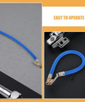 Ultimate Heavy Duty Replacement Tire Inflator Hose With Integrated Pressure Gauge And Solid Copper Locking Chuck For Car Truck Bike Air Compressor Accessories Includes Two Pack Blue Design Makes Quick Inflation And Saves Your Time On The Road Today. Blue air compressor hose with solid copper locking chuck shown in looped and straight views