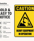 Heavy Equipment In Operation Aluminum Warning Sign 12x8 Inches Durable Construction Site Safety Sign With High Visibility Yellow And Black Bold Caution Graphic Pre Drilled Holes For Easy Mounting.