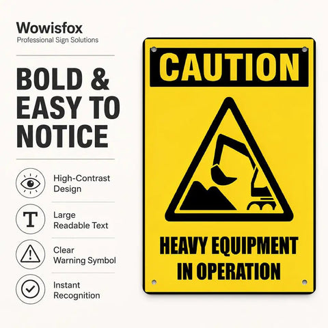 Heavy Equipment In Operation Aluminum Warning Sign 12x8 Inches Durable Construction Site Safety Sign With High Visibility Yellow And Black Bold Caution Graphic Pre Drilled Holes For Easy Mounting.