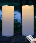 Huge Outdoor Flameless LED Pillar Candles 4X10 Inches IP44 Waterproof With Remote And Timer on stone with remote