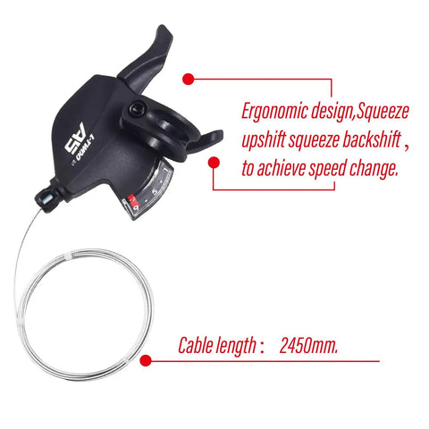 Right Hand 9 Speed Trigger Shifter Lever for Shimano and SRAM Bikes with Thumb Button and 2450mm Cable Length