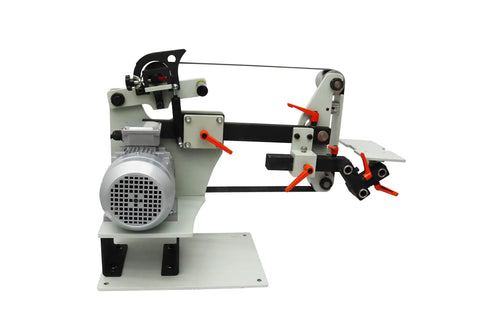 Garage Grade Two By Seventy Two Inch Belt Grinder And Sander Station Variable Speed Drive with motor and adjustable features.