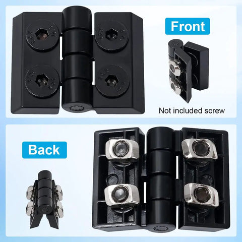 4 Pack Zinc Alloy Door Hinge Set For 2020 Aluminum Extrusion Profile 6mm Slot Black Frame Hinges Install Kit Heavy Duty Rust Resistant Aluminum Profile Hinges For Exterior And Interior Doors, front view