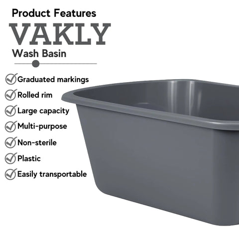 Rectangular Plastic Wash Basin Set 7 Qt Small Portable Bedside Soaking Tub Pack Of 2 showing product features and gray color