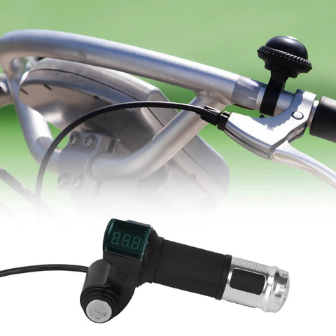 Ride Ready Twist Throttle Grip With LCD Voltage Display And Key Lock For 12V To 84V E Bike Scooter Or Trike All In One Handlebar Grip 5 Wire Connector 1 Pair