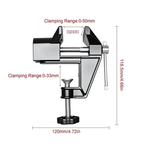 Heavy Duty Mini Work Bench Vise With Adjustable Quick Release Clamp For Multifunctional Carving Tools and secure DIY home repair projects with 50mm clamping range.
