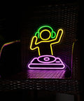 DJ-yellow neon sign shaped like a DJ on acrylic backboard for bar, man cave; Neon Sign For Bar And Man Cave USB Powered Dimmable LED Neon Light Wall Decor Cute Anime Style Neon Sign For Bar Party And Home Decor And Bedroom Vibe.