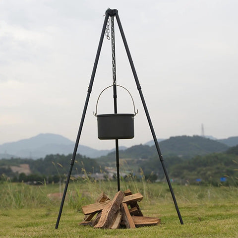 Campfire Tripod Grill Stand With Adjustable Height Ultra Portable Aluminum Cooking Gear for Camping fits pots and pans