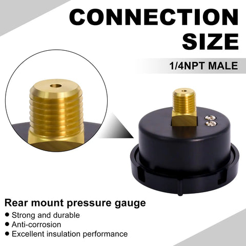 Rear Mount Pool Filter Pressure Gauge With 2.5 Inch Dial, Shatter Resistant Lens, Copper Threaded Connector, Plug And Play With Pentair 190059 Rear Mount Gauge, No Hassle Setup And Clear Readouts, 1/4NPT male connector