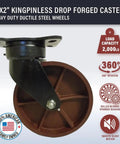 8" Kingpinless Ductile Steel Swivel Caster Set Of Four With Zerk Grease Points and Precision Rollers for heavy loads.