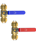 Two Pack One Half Inch Push Fit Full Port Brass Ball Valves For Hot And Cold Water With Disconnect Clip Water Stop Shut Off Red And Blue Handles No Fuss Quick Install
