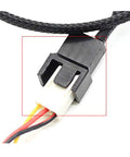 Close-up of SATA To 3 Pin Or 4 Pin PWM PC Case Fan Power Adapter Cable With 15 Pin SATA Connector, black sleeved