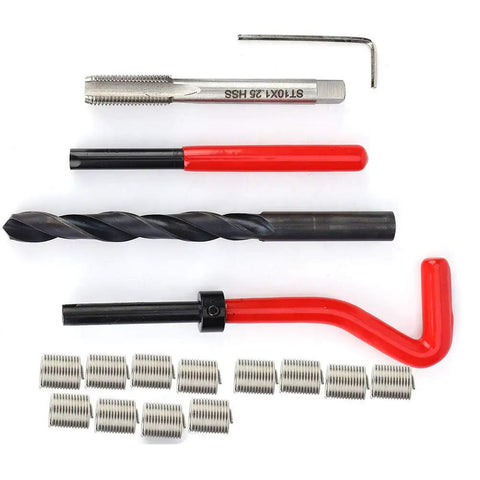 M10 X 1.25 Internal Thread Repair Kit Stainless Steel Inserts With Drill Tap Wrench 12 Inserts In 2D Length DIY Ready For Auto Garage And Machinery Maintenance