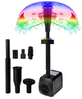 LED Fountain Pump Kit With Mushroom And Blossom Spray Heads For Backyard Ponds, 6 Foot Cord, 12 Color Ring, 3 Patterns