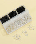Must Have 300Pcs Small Screw Eye Pins For Jewelry Making And DIY Crafts in silver and black, three sizes in plastic case.