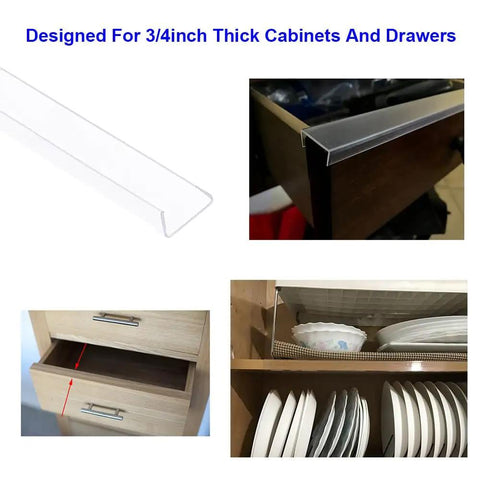 14 Pack Slick Crystal Clear Plastic Slip On Edge Guards 16.5 Inches Long Easy Push Fit For Up To 3/4 Inch Thick Kitchen Cabinets Drawers Table Tops And Furniture Legs Tough Armor with drawer close-up