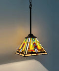 Dope Mini Tiffany Style Pendant Light Fixture With Vintage Firecracker Stained Glass for kitchens, 8 in wide, hanging view