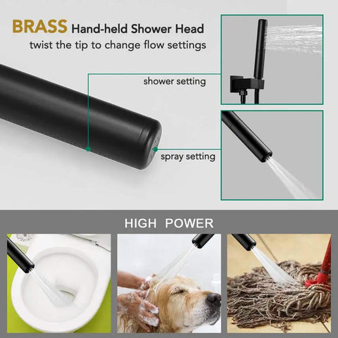 12 Inch Rain Shower Head And Handheld Sprayer Set With A Dope Black Finish Hella Rugged Stainless Steel Hose Solid Brass Rough In Valve And Sweet Dual Spray Action Designed To Level Up Your Daily Bathroom Routine