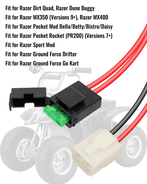 Battery Wire Harness With Four Pin Two Wire Plug For Razor MX350 MX400 Dune Buggy Dirt Quad Pocket Mod Sport Mod Ground Force And Pocket Rocket Models Must Have Replacement Cable Easy Install Durable High Quality
