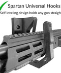 Awesome Universal Rifle Hooks That Are Super Versatile For Your Shotgun Or Bolt Action With Self Leveling Low Profile Floating Design Great For Gun Room Or Safe Storage Organization Made In The Usa showing black PETG hook securely holding a rifle barrel in place