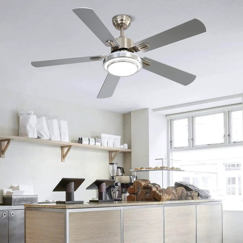 Bear 52 Inch Brushed Nickel Ceiling Fan With Lights And Remote Control, 5 Blade Quiet Motor installed in modern kitchen