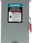 Front view of 2P 60A 240V General Duty Outdoor Fusible Safety Switch With Visible Blade Double Break Action and On Off Indicator