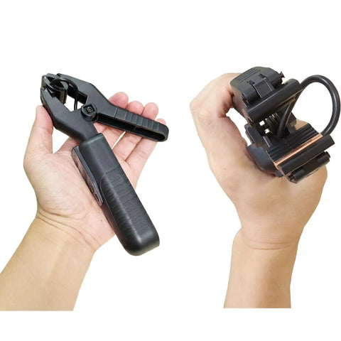 Clamp On Wireless Temperature Probe For HVAC And Refrigeration Systems Pro Grade High Accuracy Pipe Thermometer Real Time Readout Battery Powered With Backlit Display Easy Readout Range From Minus 58 Fahrenheit To 302 Fahrenheit black clamp-on probe in hand