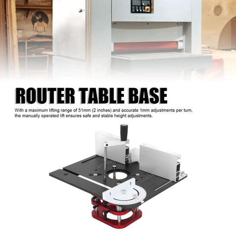 Four Jaw Clamping Router Lift System With 51mm Stroke And Precise 1mm Increments Base Plate Fit For 64 To 66mm Motors Engraving Slotting Chamfering And Table Saw Insert Setup For Pro Grade Woodworking Upgrades, router table base with aluminum plate and red lift