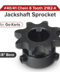 40 41 Chain 8-Tooth 2182-K Jackshaft Sprocket With Five Eighths Inch Bore For Go Karts And Dune Buggies Dual Set Screws And Integral Key For Quick Install And Reliable Power Transfer., black 8-tooth jackshaft sprocket with 5/8 bore and dual set screws for go-karts
