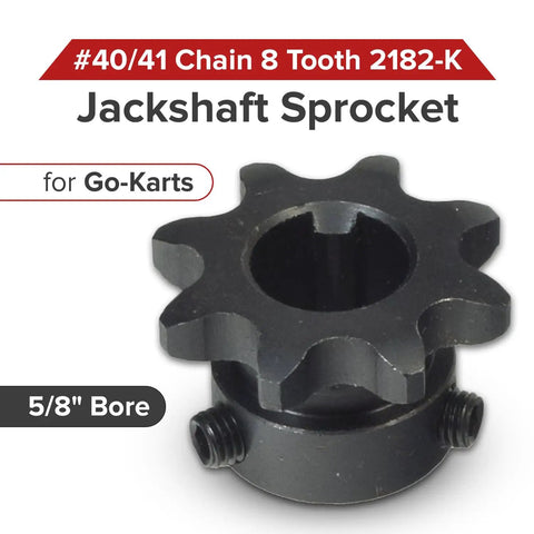 40 41 Chain 8-Tooth 2182-K Jackshaft Sprocket With Five Eighths Inch Bore For Go Karts And Dune Buggies Dual Set Screws And Integral Key For Quick Install And Reliable Power Transfer., black 8-tooth jackshaft sprocket with 5/8 bore and dual set screws for go-karts