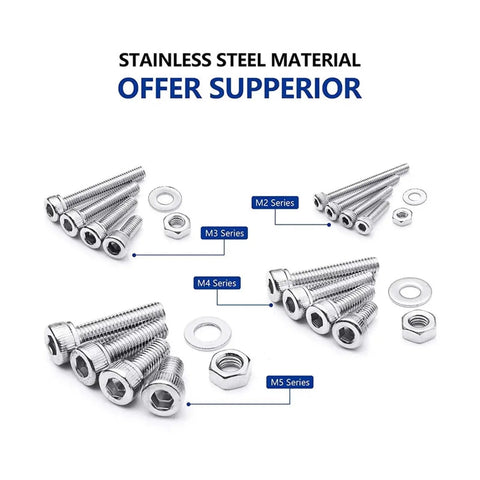 Hex Socket Screw and Nut Kit, 880-piece Stainless Steel Set with Round Cap Head Bolts and Nuts, M2 to M5 Sizes, Grab-and-Go DIY Metalworking Kit for Fast, Durable Fixes; stainless steel M2-M5 screws and nuts