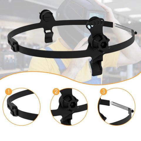 Hard Hat Welding Headlamp Accessory With Adjustable Headband And Universal Mount, shown with detailed attachments.
