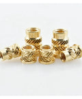 Knurled Threaded Inserts For Plastic M2 To M8 Brass Heat Melt Flange Nut Embedded Nutsert With Copper Core displayed on white background