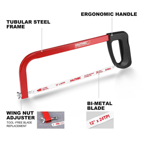 12 Inch Hacksaw With High Tension Frame And 24 TPI Bi Metal HSS Blade For Cutting Metal Steel Pipe PVC And Wood Hand Saw HT0398 Beefy