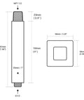 Diagram of Stainless Steel Square Shower Arm With Flange Ceiling Mounted Extension Pipe Six Inch Length For Rainfall Shower Head Matte Finish