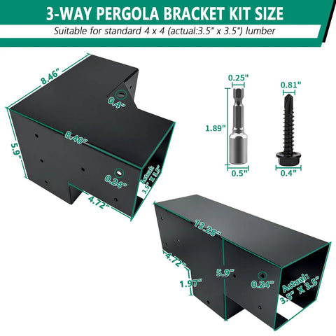 Heavy Duty 3 Way Pergola Bracket Kit Right Angle Corner And T Shaped Flat Brackets For 4x4 Wood Beams Outdoor Gazebos Patios And Log Cabins Built Tough Weatherproof 6 Pack