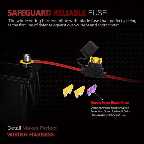 LED Light Bar Wiring Harness With Waterproof On Off Toggle Switch showing safeguard reliable fuse and extra blade fuses