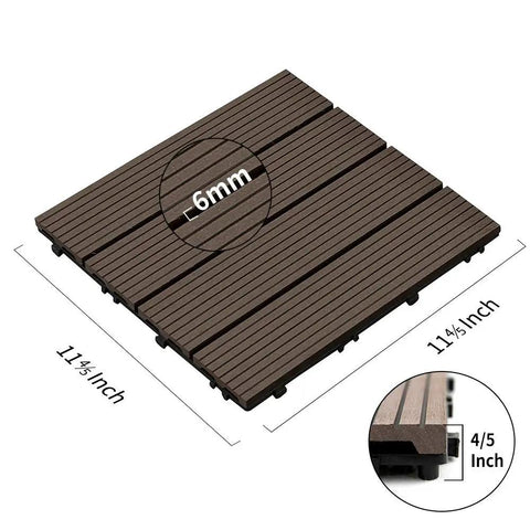 22 Pieces Wood Plastic Composite Patio Deck Tiles Interlocking 12x12 Inches Water Resistant For Indoor Outdoor Use Weatherproof Mocha