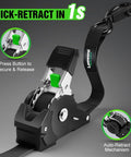 4 Pack Retractable Ratchet Straps 1 Inch x 10 Feet 1650 Pound Break Strength Heavy Duty Self Retracting Tie Down Straps For Motorcycle ATV UTV Truck And Cargo Trailer Black showing quick retract feature.