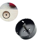 Pro Grade Heavy Duty Bi Metal Hole Saw Drill Sharp Cutter Rock Hard Edge Zero Binding Design Straight Shooting Performance For Wood And Plastic 3.5 Inch Tool close-up view showing cutting edge and shank for drilling.
