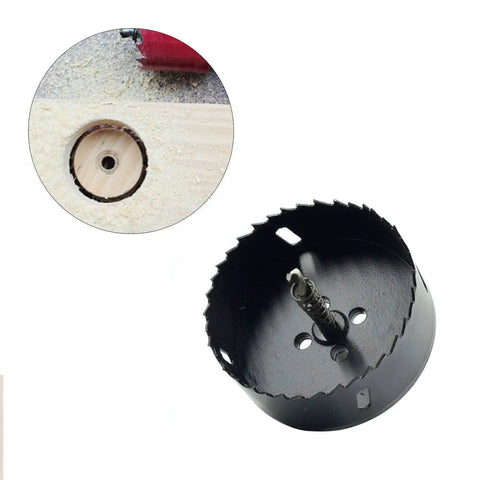 Pro Grade Heavy Duty Bi Metal Hole Saw Drill Sharp Cutter Rock Hard Edge Zero Binding Design Straight Shooting Performance For Wood And Plastic 3.5 Inch Tool close-up view showing cutting edge and shank for drilling.