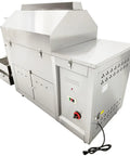 Top Shelf Pro Grade Gas Coffee Roaster 110 Lb Batch Capacity Stainless Steel Bean And Nut Machine side view with control panel