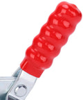 Beefy Heavy Duty Iron Galvanized Toggle Clamp With 180kg Clamping Force, red easy grip handle close-up for woodworking and construction