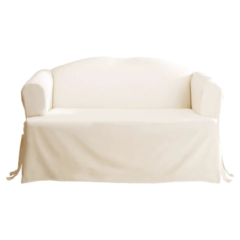 Cotton Duck Sofa Slipcover For T Cushion Loveseat One Piece With Seat Seam Elastic, 100 Percent Cotton, Natural Color