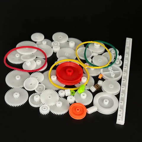 60 Piece Plastic Gear Kit For DC Motors And RC Cars Belt Pulleys Spindle Gears Crown Gears Racks And More DIY Gear Replacement Set